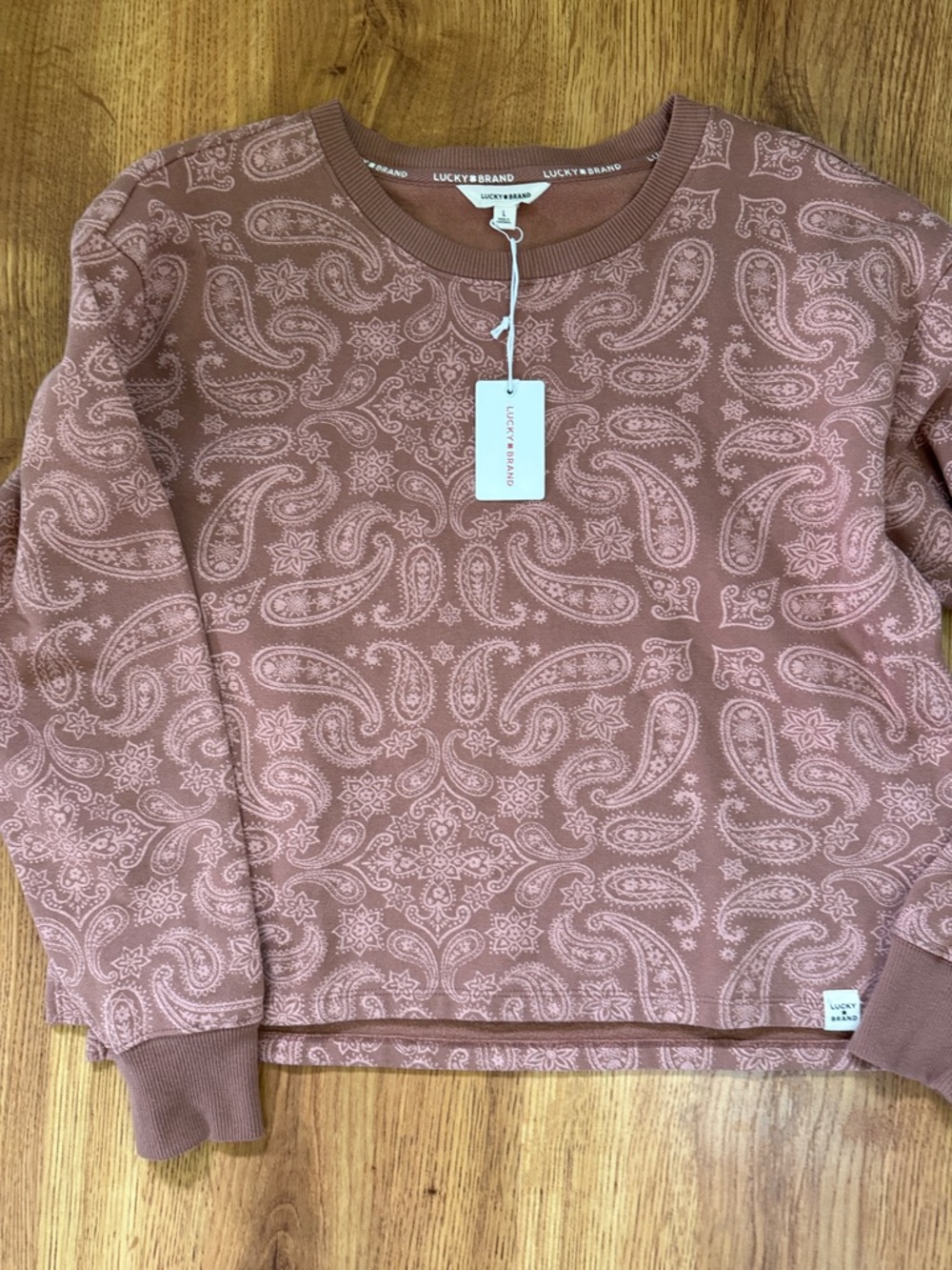 Lucky Brand Dusty Rose Paisley Scoopneck Sweater